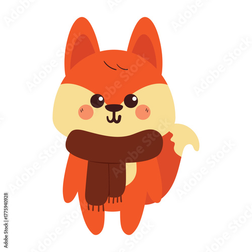 cute hand drawing cartoon fox wit red scarf for autumn and winter sticker