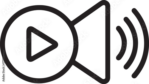 Play button icon with sound waves and speaker