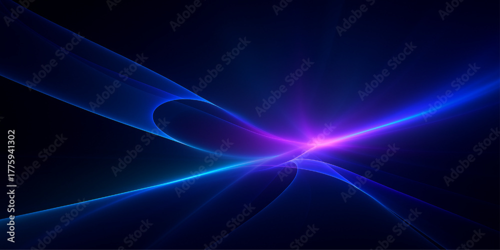 Fototapeta premium Futuristic abstract blue background with dynamic light waves, flowing lines, and a fractal star pattern
