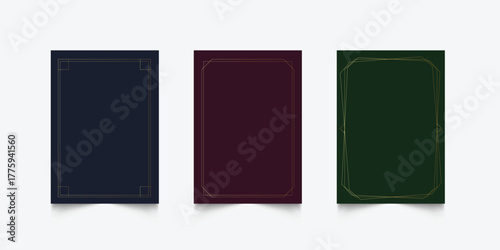 Gold art deco frame isolated on set dark background. Golden thin frame set. Gold geometric borders in art deco style. Thin linear radiance rectangular shape collection. geometric, gold background.