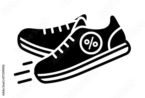 Sale running shoes footwear discount offer promotion sneakers sport athletic trainers exercise fitness gear icon