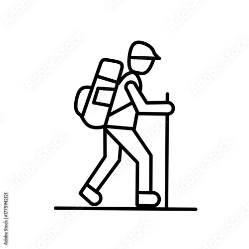 Hiker with Backpack Line Art Illustration