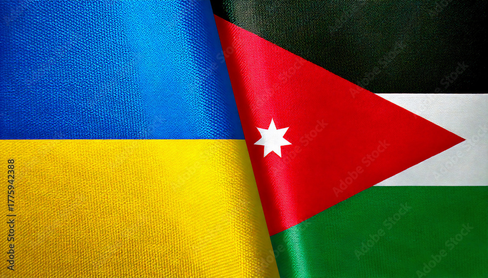 Fototapeta premium ウクライナの国旗とヨルダンの国旗(Ukraine Flag & Jordan flag.) 