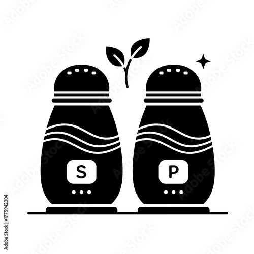 Stock vector illustration of salt and pepper shakers seasoning condiment ingredient for cooking icon