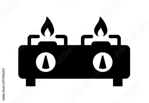 Gas stove top cooking appliance with flames kitchen equipment for food preparation and heating burner icon