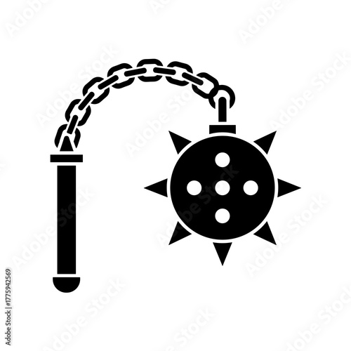 Medieval flail weapon drawing chain spiked ball ancient warfare history battle equipment antique design vector icon