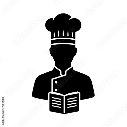 Chef reading recipe book vector illustration for culinary arts cooking and food preparation projects design icon