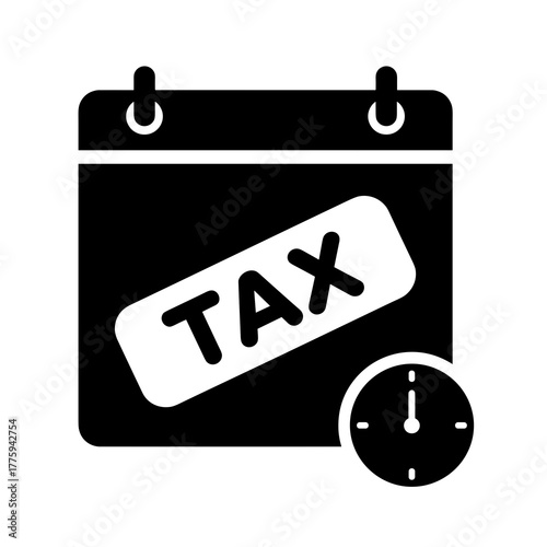 Tax deadline reminder calendar with clock showing time for filing taxes and tax preparation due dates icon