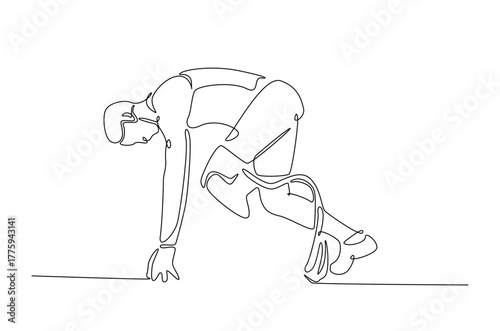 Disabled runner using a prosthetic leg in continuous one line drawing. Single line art illustration of Disability runner using a prosthetic leg. Editable vector.