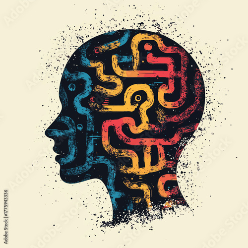 Untangling complex problems unraveling the mind's labyrinth for clearer solutions   , vector style simple color