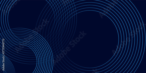 Blue abstract background modern with glowing circles. Circular swirling line pattern. Geometric spirals simple