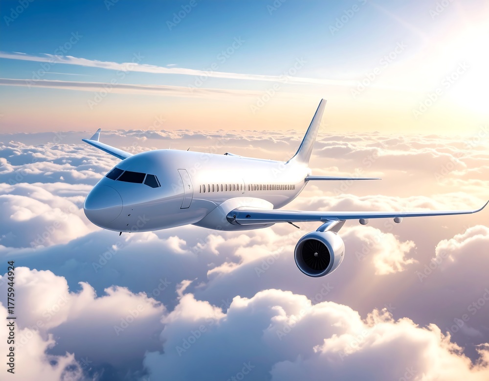 Obraz premium Futuristic Passenger Airplane Over Clouds