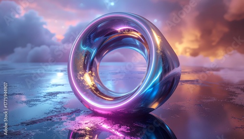 Fototapeta Naklejka Na Ścianę i Meble -  Colorful neon vortex 3d design high resolution photo