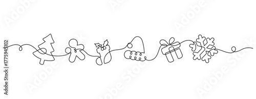 christmas icon symbol decorating one line drawing continuous