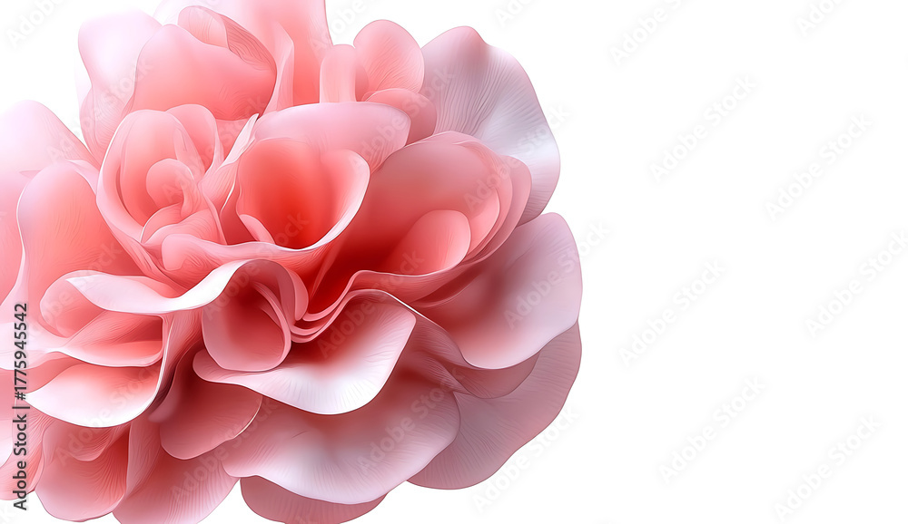 Obraz premium Beautiful pink flower with layered petals, showcasing delicate curves and soft texture against white background, evokes sense of elegance