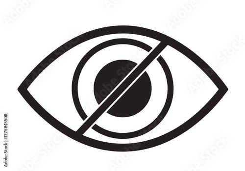 Simple black and white eye icon with a line through it, representing a blocked view.