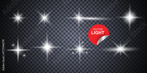 Sparkling Flash Light Overlay Collection A dynamic set of vector light effects, lens flares, and shimmering highlights on a transparent background. Perfect for adding a festive 