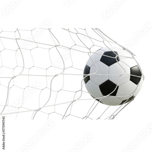 Soccer ball in net isolated on transparent background  a goal scored