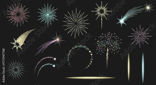 Sparkling Celebration Collection of Festive Fireworks and Shooting Stars