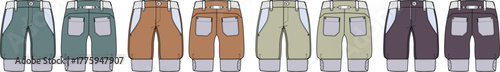 Variety of Fashionable Pant Designs Displayed in a Row From Casual to Stylish Bottoms