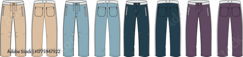 Collection of Various Colored Jeans Styles Depicting Fashion and Apparel Options for Clothing Design