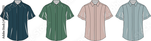 Collection of Short-Sleeved Button-Up Shirts in Various Colors and Styles
