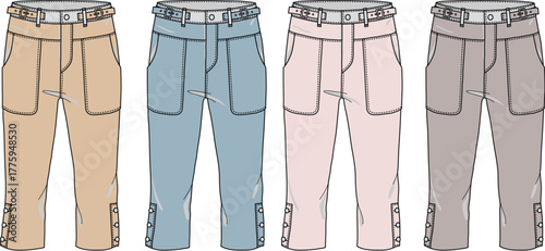 Stylish Casual Cropped Pants in Various Colors Beige, Blue, Pink, and Gray for Fashion Design