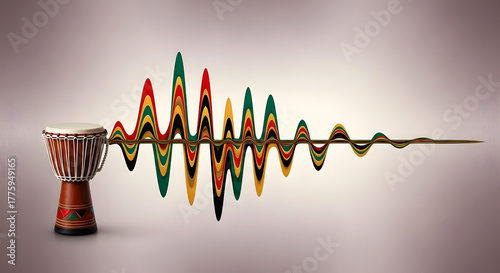 Drum with colorful sound wave representation for Black History Month  