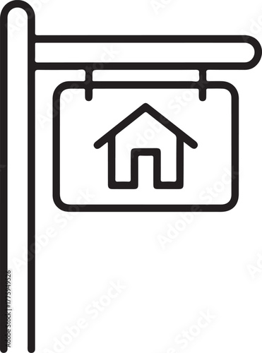 Simple outline icon of a house for sale sign on a pole