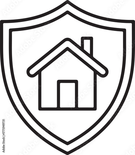 Shield with house icon symbolizing home security and protection concept
