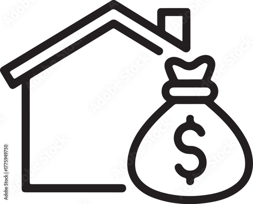 Simple line art icon representing home ownership and financial wealth