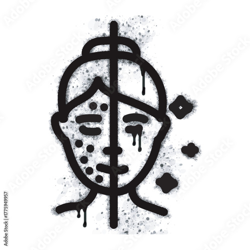 Graffiti style before and after facial treatment icons with spray paint isolated on white background. Graffiti style before and after facial treatment icons with spray paint on buttocks in black on wh