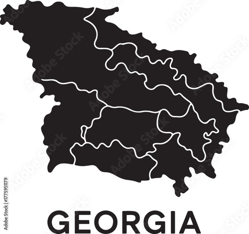 Georgia Map Silhouette with Regions Division