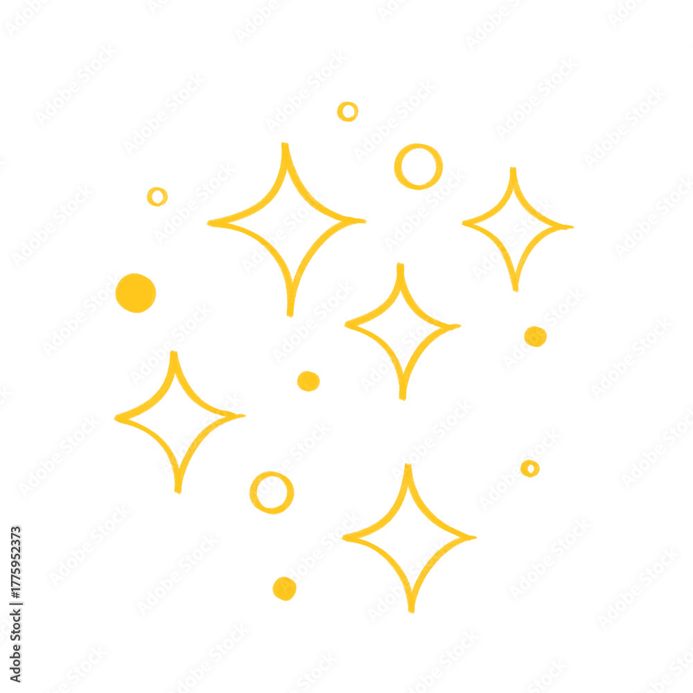 Obraz premium Yellow sparkle and dot clipart with clean minimal star outlines for bright decorative and graphic design projects 