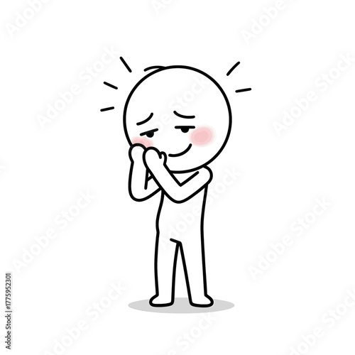 Simple stick figure holding hands together in shy nervous posture, perfect for emotional communication and mental well-being themes.