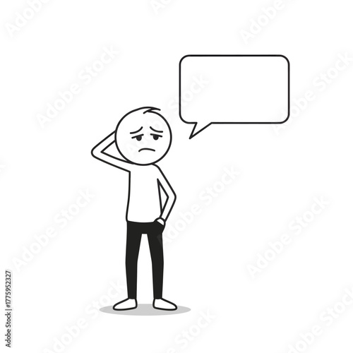 Stick figure embarrassed and sweating with speech bubble, showing nervous attempt to speak.