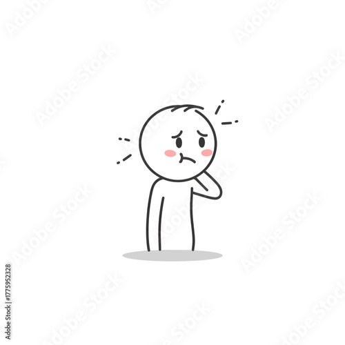 Vector stick figure scratching head in embarrassment, showing uncomfortable expression and body language.