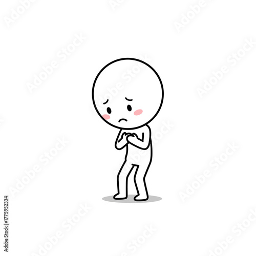 Cute shy character with hands behind back and blushing cheeks, simple line style ideal for emotion icons and communication visuals.