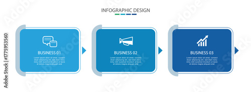 Modern blue 3 step business infographic process design template.