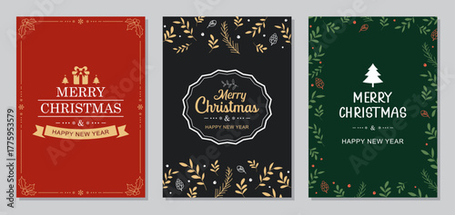 Elegant vintage christmas greeting card design and invitation template.