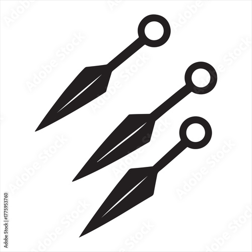 Three black shuriken ninja stars with circular holes on white background