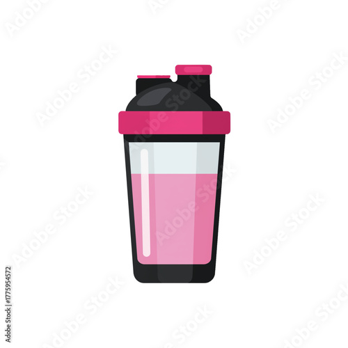 flat 2D icon vector illustrator of protein shake in shaker bottle