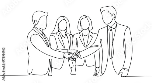 Continuous Line Drawing of Business Team Handshake Celebrating Partnership — Ideal for Corporate Branding, Teamwork Posters, Business Success, Leadership Training, and Collaboration Campaigns