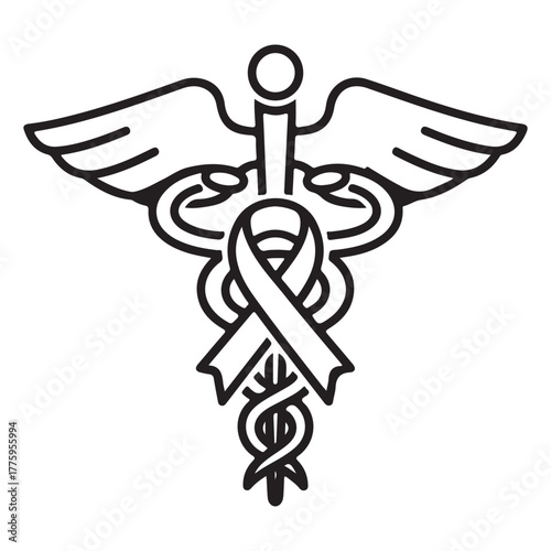 Caduceus medical symbol on white icon line art