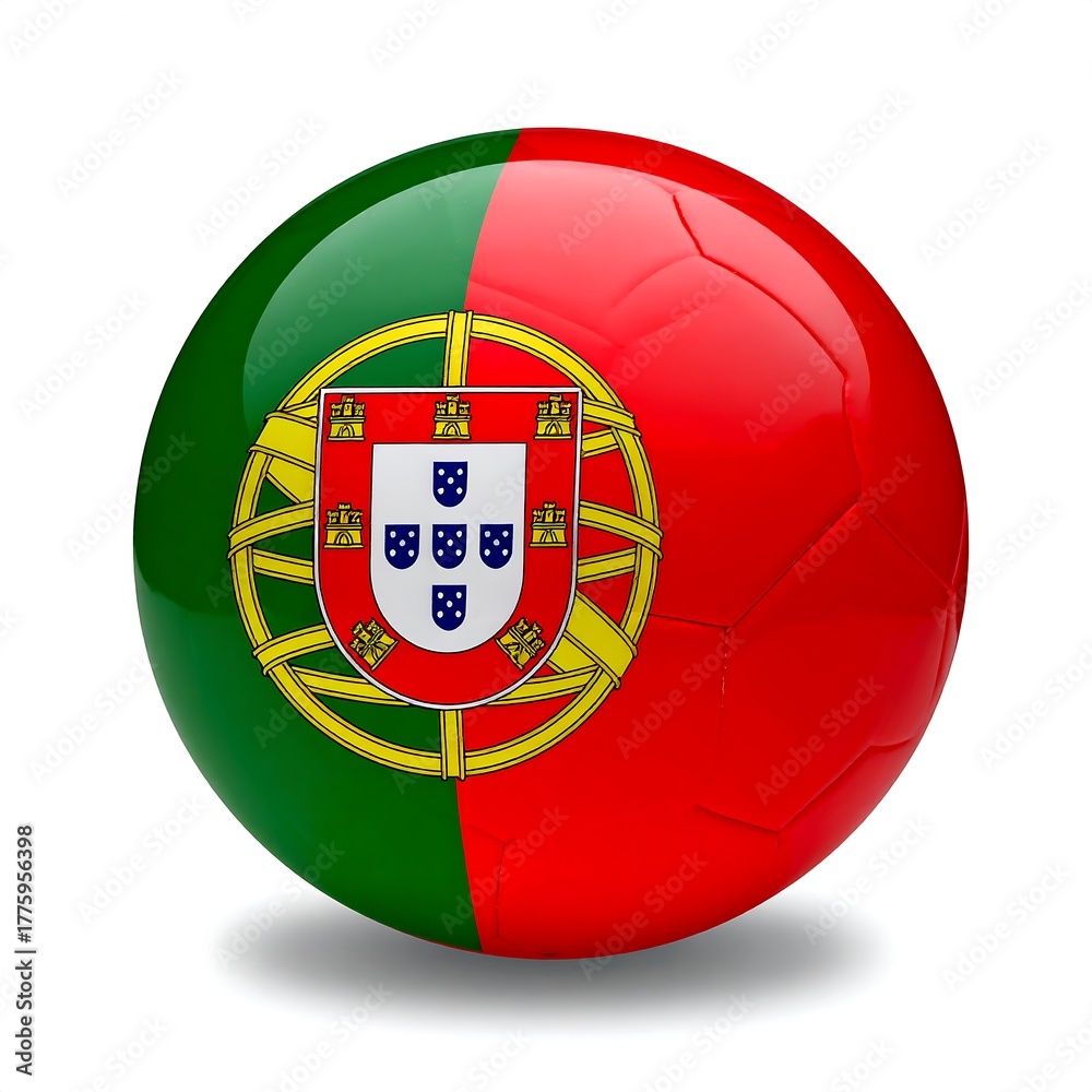 Obraz premium Glossy soccer ball with the national emblem of Portugal on the surface