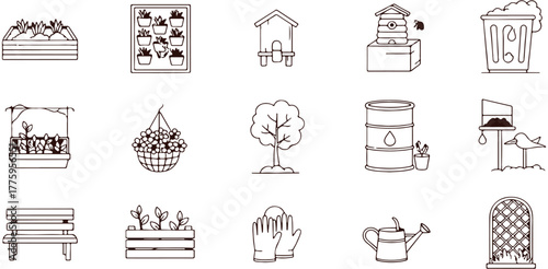 Gardening Icons Set, Collection Of Planter Tree And Watering Can Symbols For Agriculture Design Project Management And Outdoor Applications

