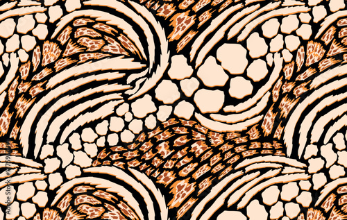 Leopard, zebra and pattern design. Hand drawn leopard zebra pattern design. For textile and print.