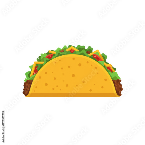 flat 2D icon vector illustrator of taco with beef, lettuce, and cheese
