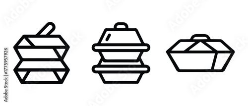 Food container icon set, takeaway lunch box vector symbol, food delivery