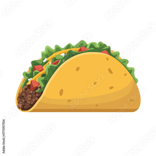 flat 2D icon vector illustrator of taco with beef, lettuce, and cheese